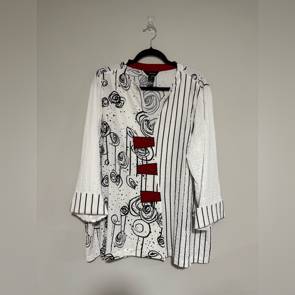 Ali Miles Black and White Abstract Topper Jacket Size 1X Wearable Art Light - Picture 1 of 9